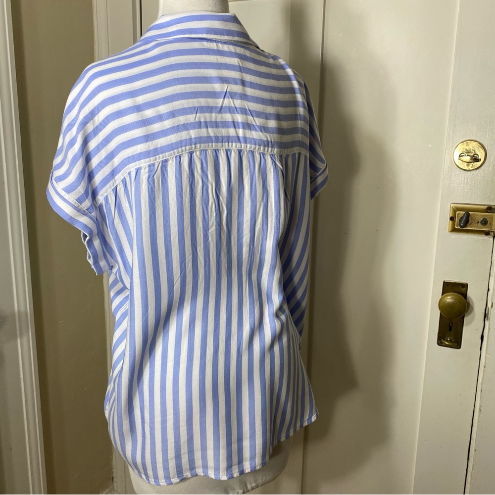 Gap Blue White Striped Popover Summer Spring Rayon Viscose Blend Blouse L - Picture 10 of 14
